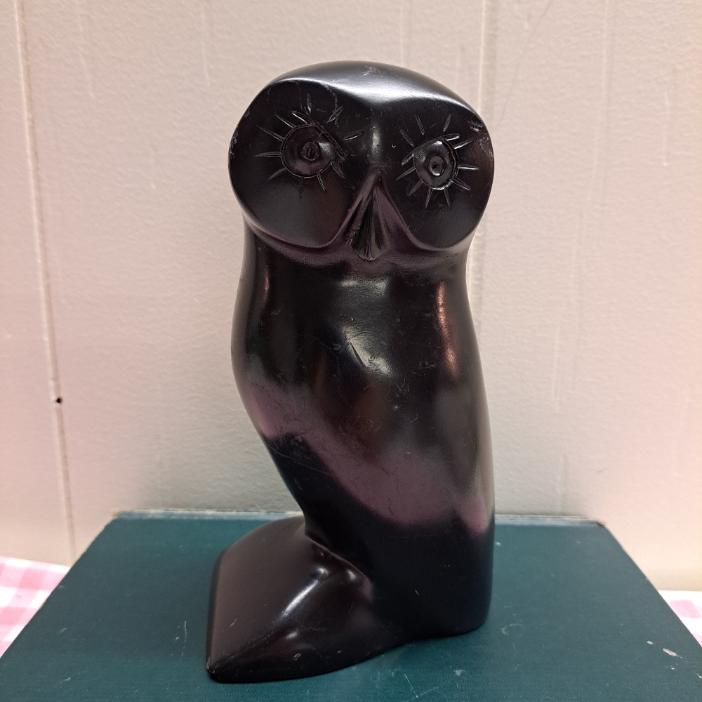 Vintage Pearlite Black Owl Sculpture Made In CANADA